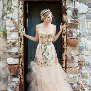 Embroidered Floral Strapless Dress